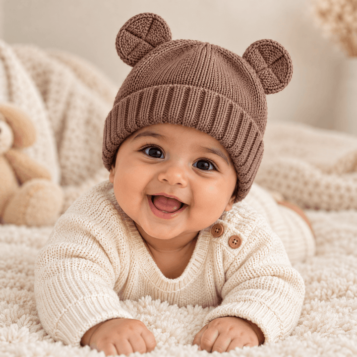 Knitted Baby Bear Ear Beanie | Cute Winter Hat for Babies 6–24M