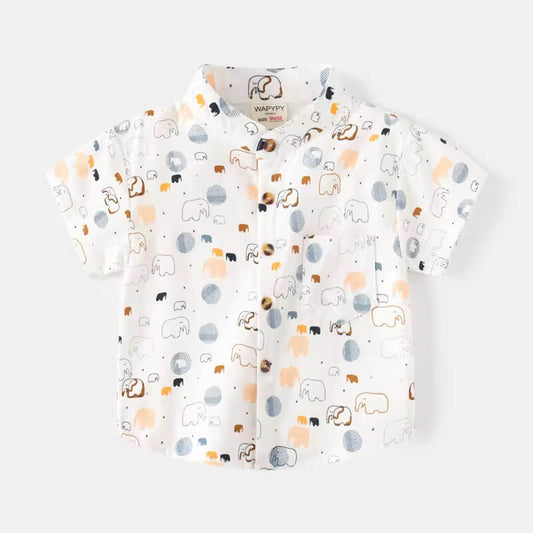 Baby boy’s soft cotton casual shirt with elephant print – front view