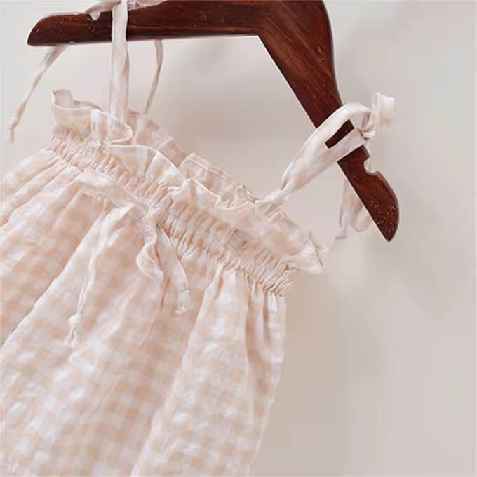 Beige Checked Spaghetti Romper