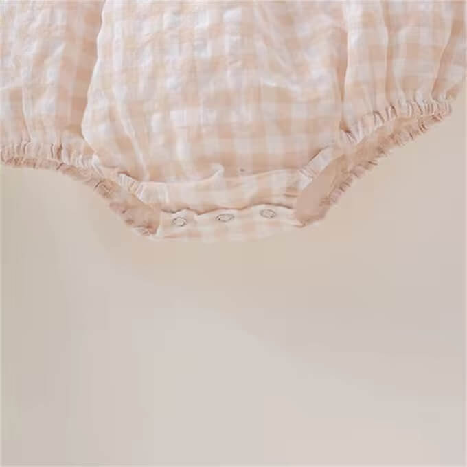 Beige Checked Spaghetti Romper