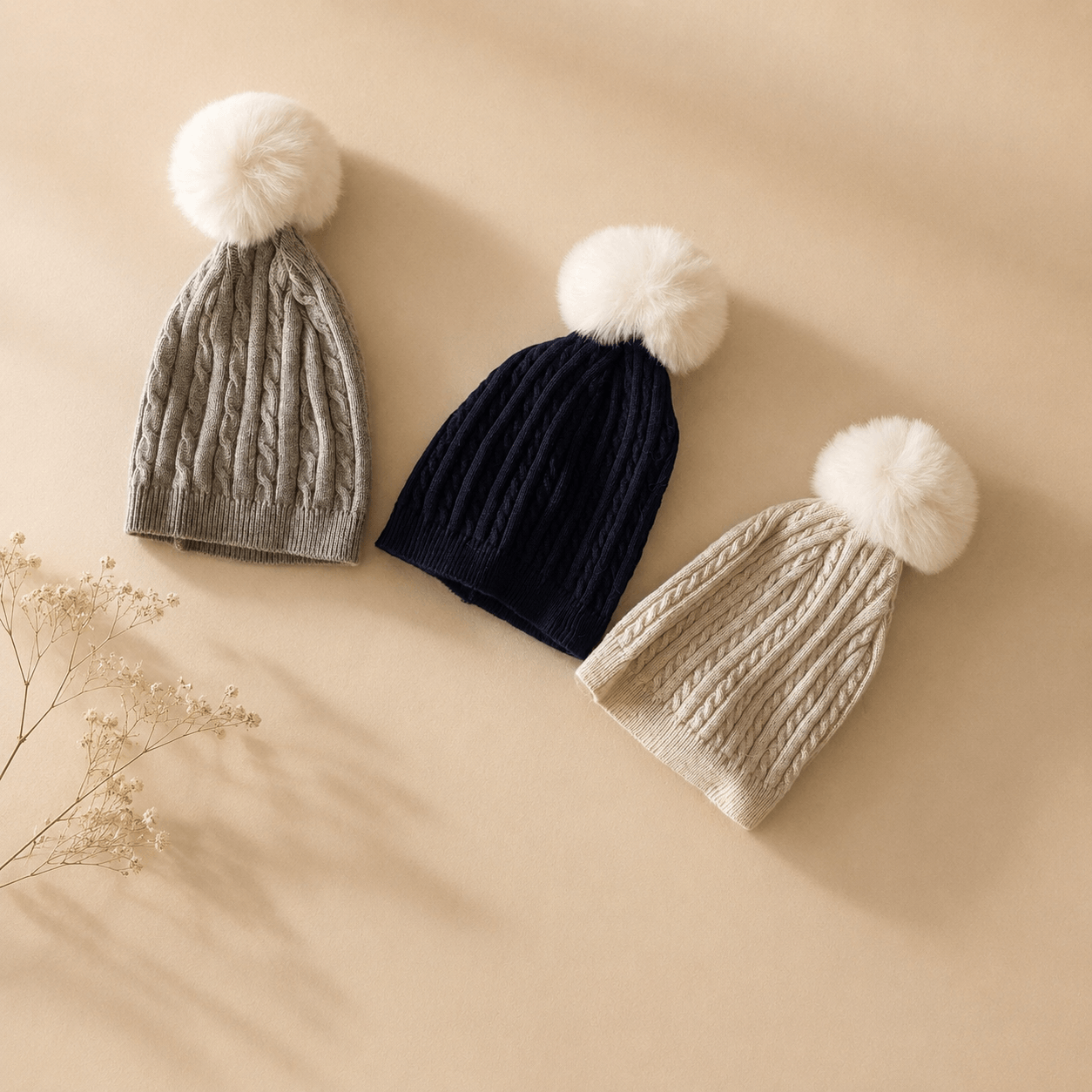 Cotton Knitted Single Pom Beanies/Caps