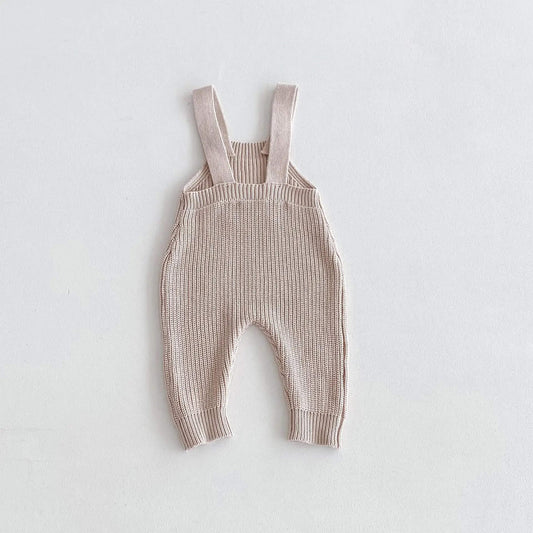 Beige Full Length Knitted Dungaree Romper