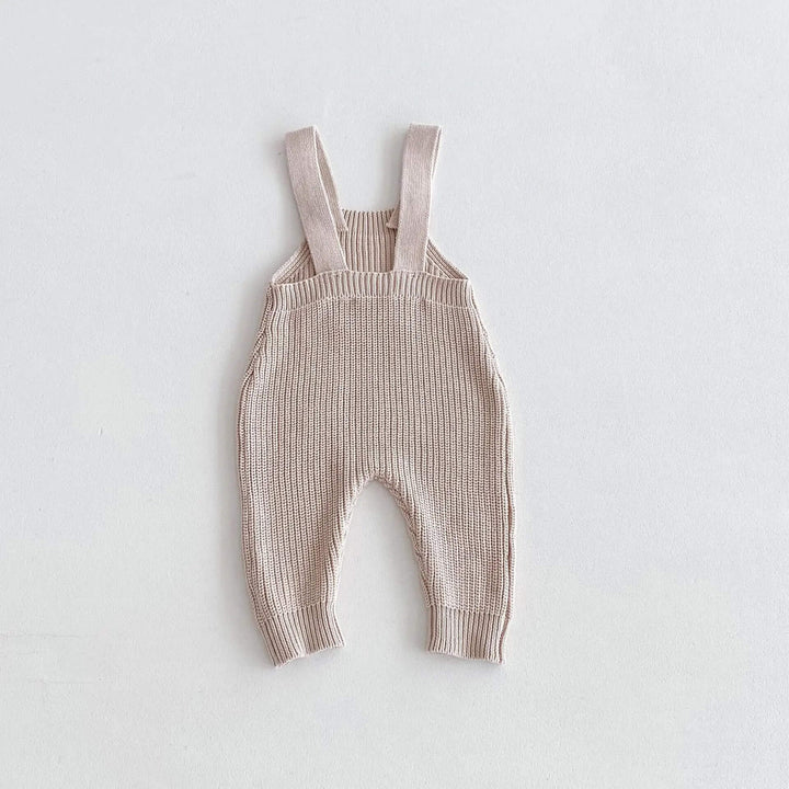 Beige Full Length Knitted Dungaree Romper