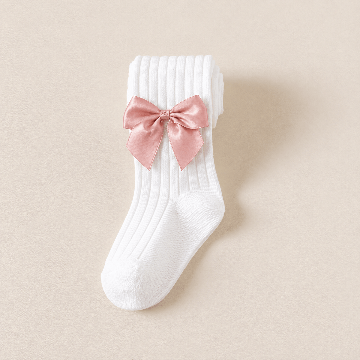 Knitted Cotton Stockings with a Satin Bow
