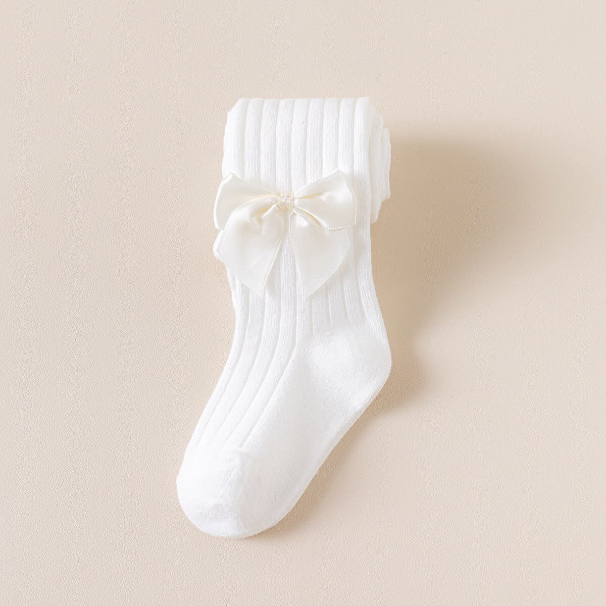 Knitted Cotton Stockings with a Satin Bow