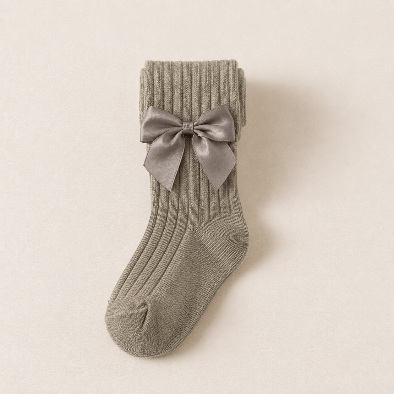 Knitted Cotton Stockings with a Satin Bow