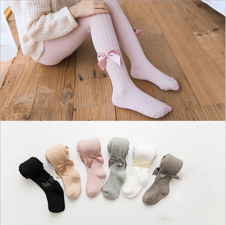 Knitted Cotton Stockings with a Satin Bow