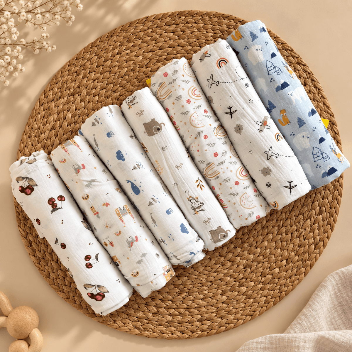 Muslin Cotton Baby Swaddles in 2 layered( 110*110 cms)