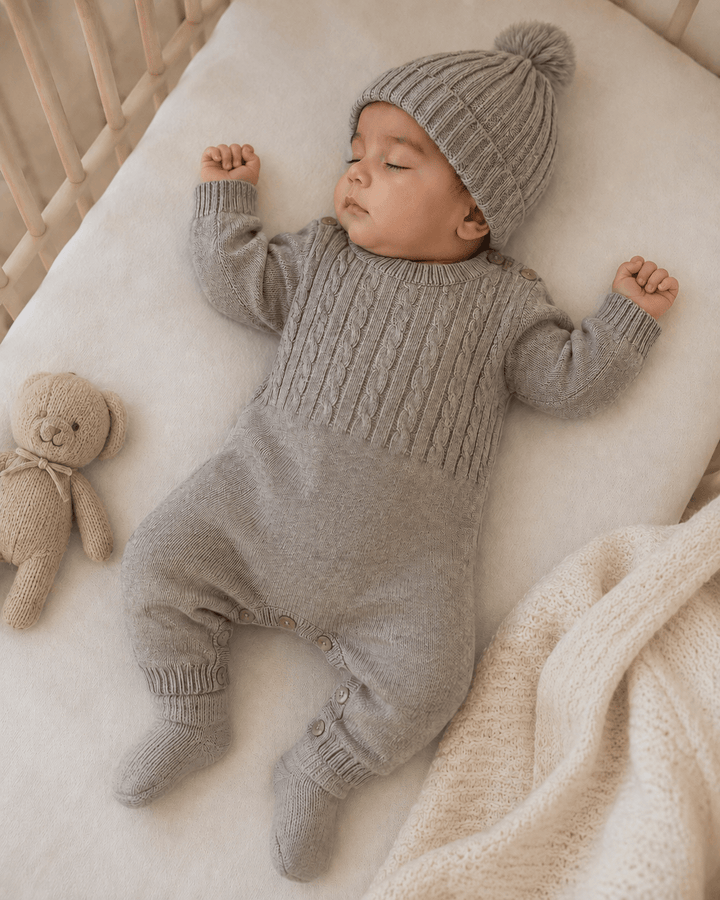 Cotton Knitted Full Length Rompers with Socks