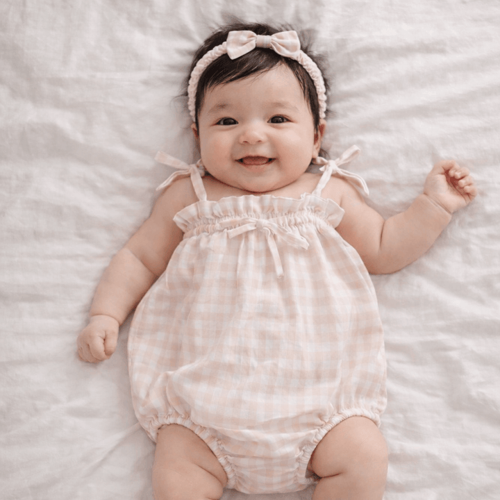 Beige Checked Spaghetti Romper