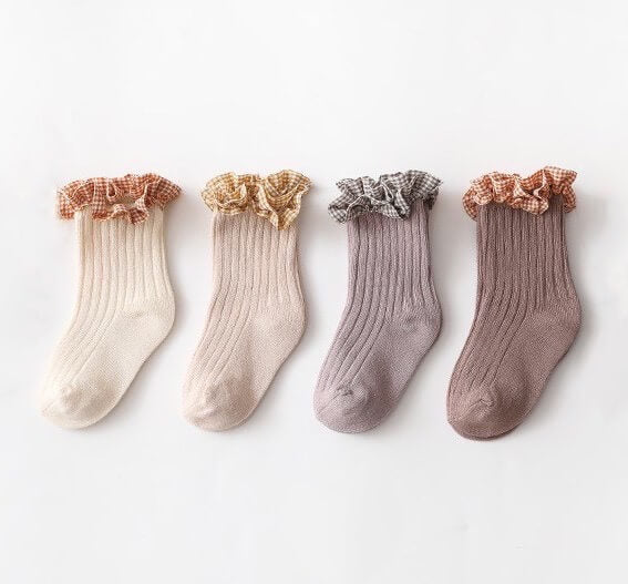 Baby Girl Ruffle Socks In Checks Soft and Elegant Sunshinebaby