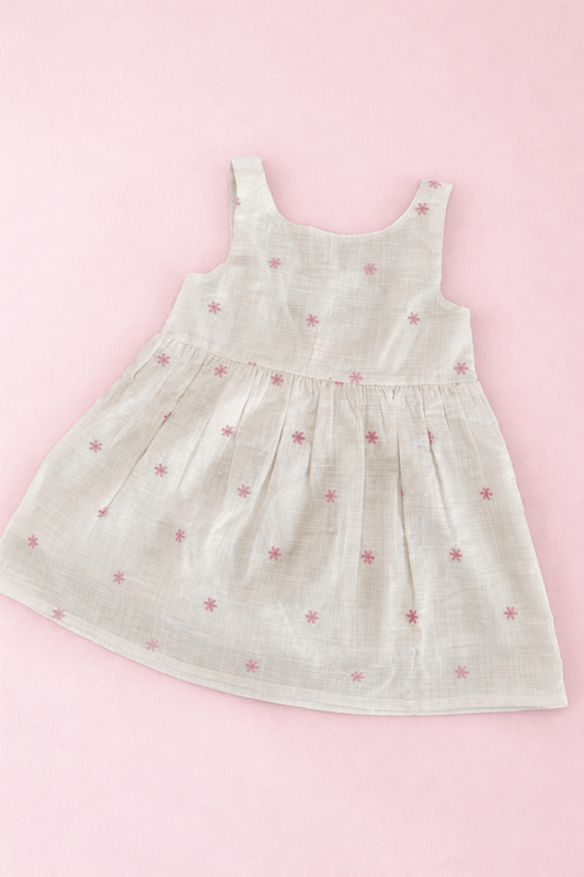 Off White Frock with Pink  Bow