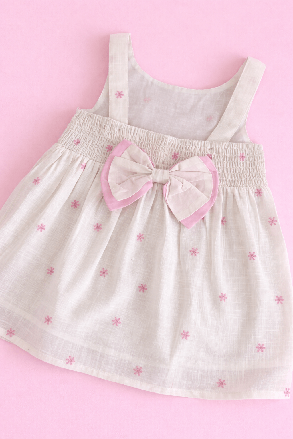 Off White Frock with Pink  Bow