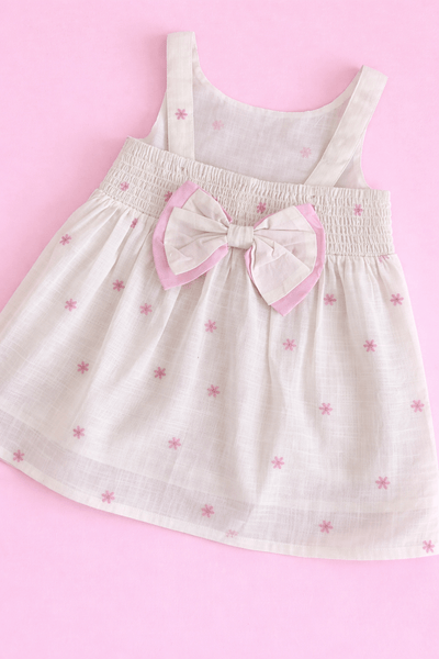 Off White Frock with Pink  Bow