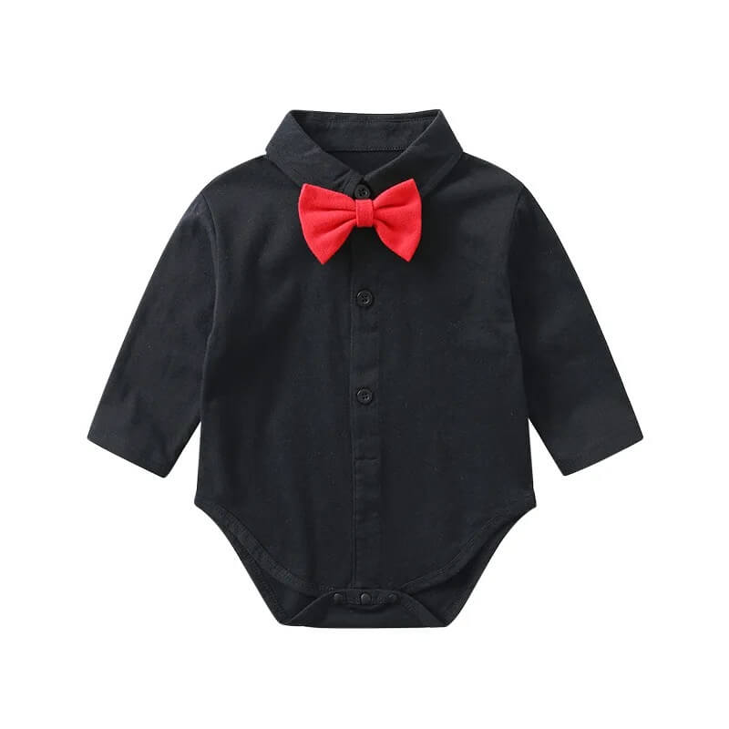 Full Sleeved Baby Boy Shirt Romper with Bow(BLACK)