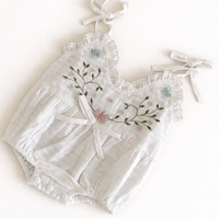 White Embroidered Spaghetti Ruffle Romper Butterfly