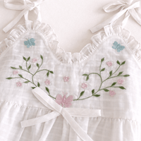 White Embroidered Spaghetti Ruffle Romper Butterfly