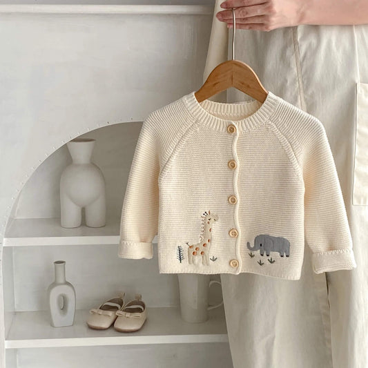Unisex Cotton Knitted Animal Embroidery Baby Cardigan