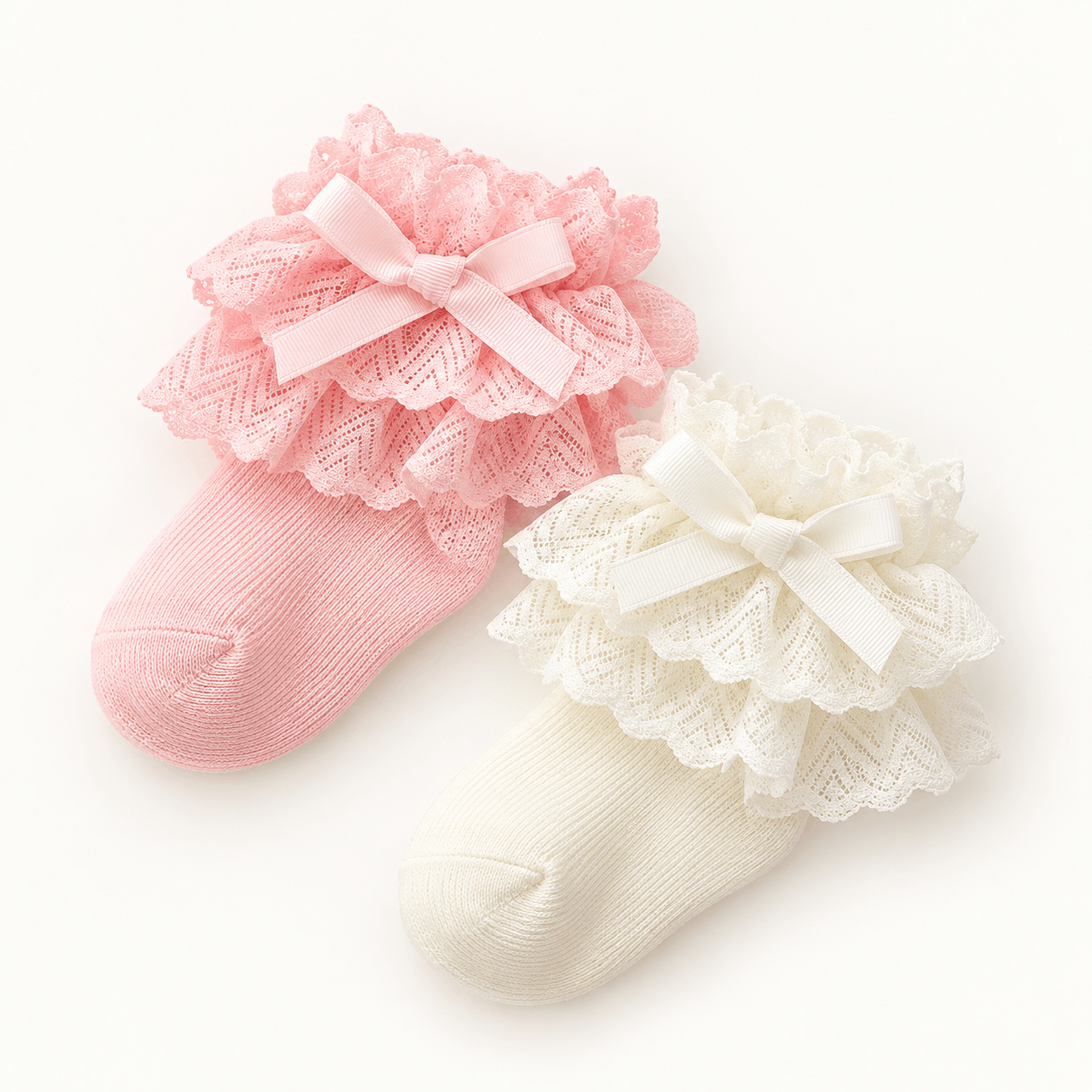 Lace Baby Girl Socks in Pink &amp; Off-White | 6–12 Months