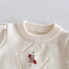 Cream Knitted Romper with Embroidery