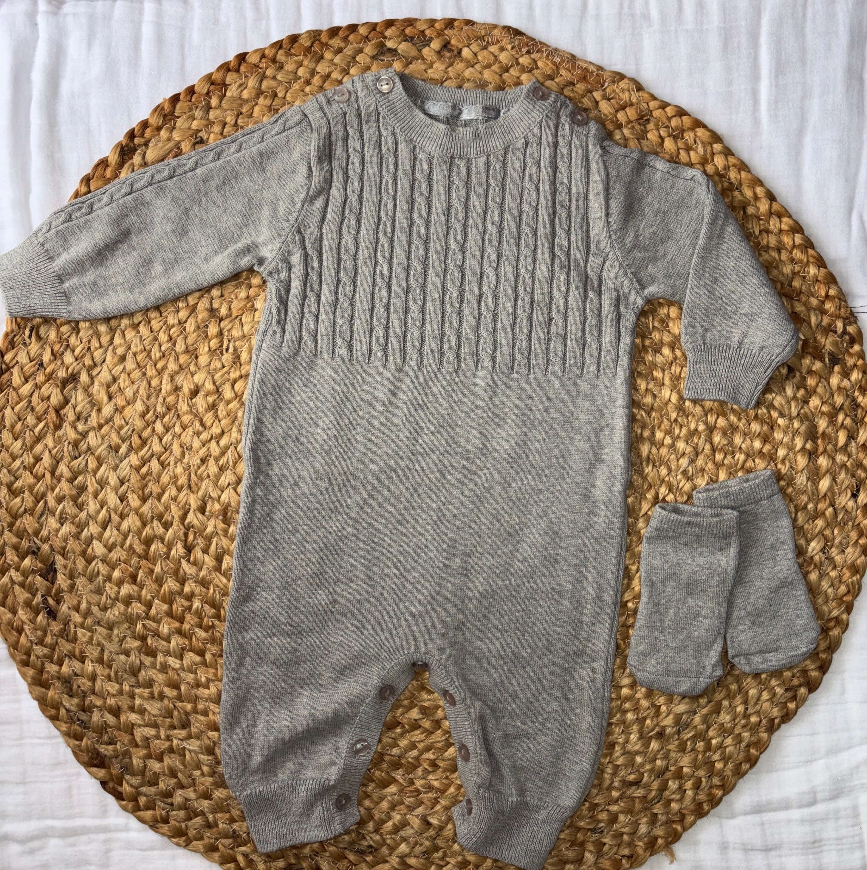 Cotton Knitted Full Length Rompers with Socks