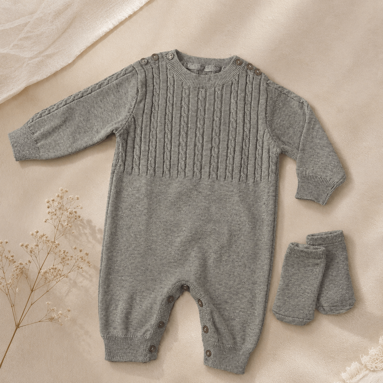 Cotton Knitted Full Length Rompers with Socks