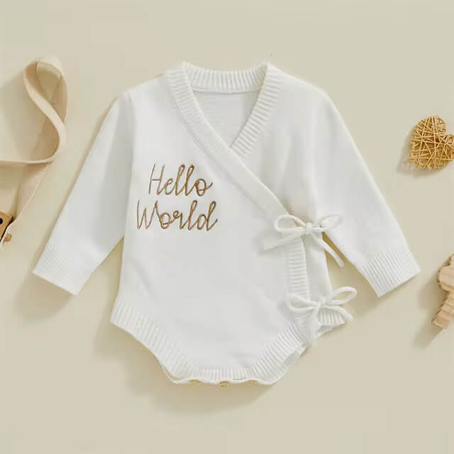 Hello World Full Sleeve Newborn Knitted Romper