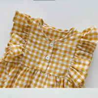 Yellow Checked Ruffle Sleeve Romper forBaby Girls