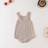 Knitted Baby Rompers in (Taupe  & White)
