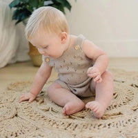 Knitted Baby Rompers in (Taupe  & White)