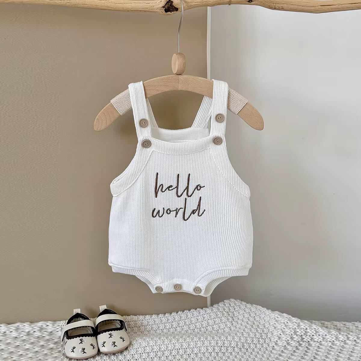 Hello World Newborn Knitted Romper | Cotton Baby Outfit
