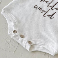 Hello World Newborn Knitted Romper | Cotton Baby Outfit
