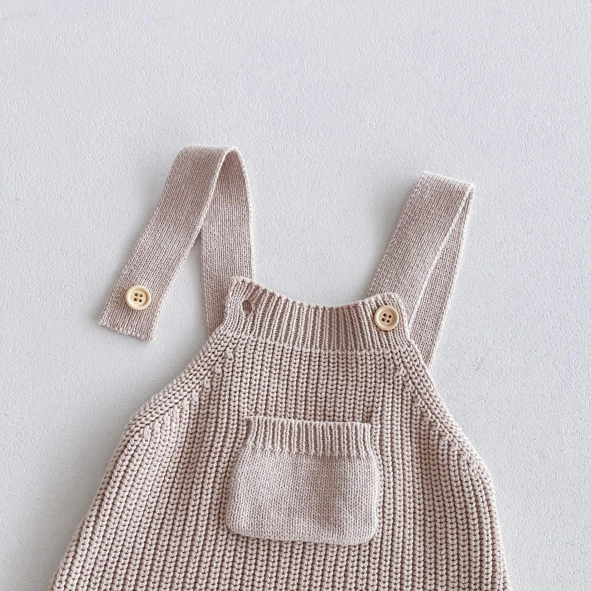 Beige Full Length Knitted Dungaree Romper