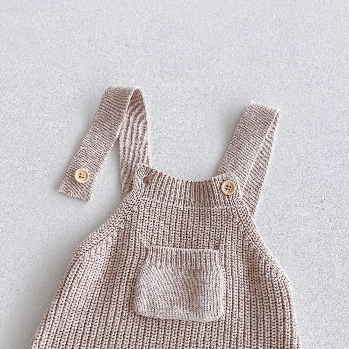 Beige Full Length Knitted Dungaree Romper