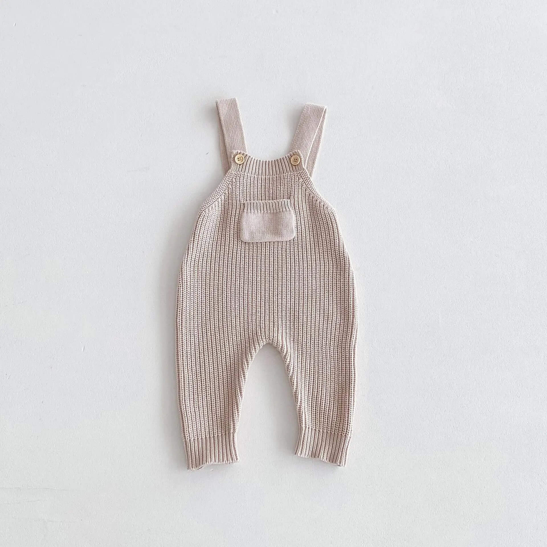 Beige Full Length Knitted Dungaree Romper