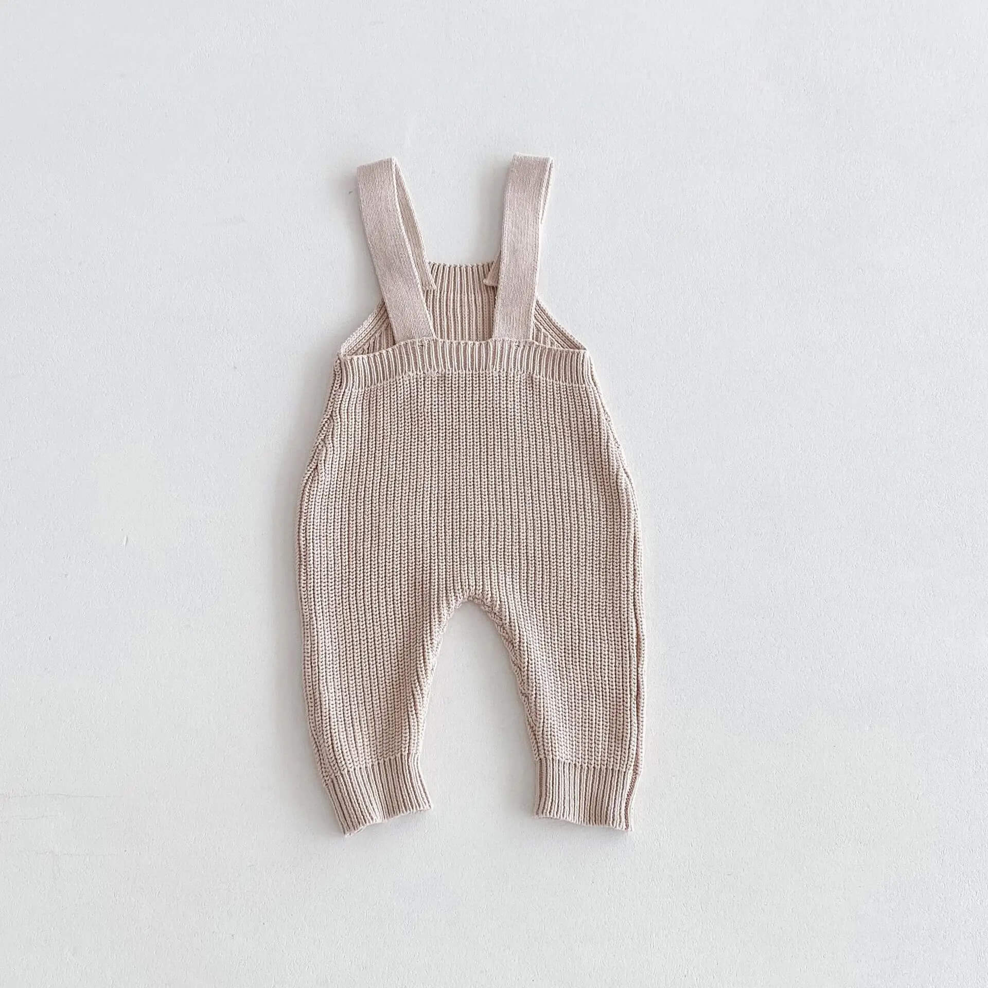 Beige Full Length Knitted Dungaree Romper