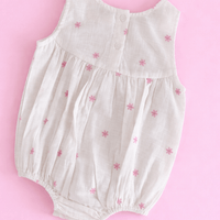 Off White Romper with Pink Organza Bow