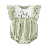 Muslin Cotton baby Girl Romper with hairband in Sage Green
