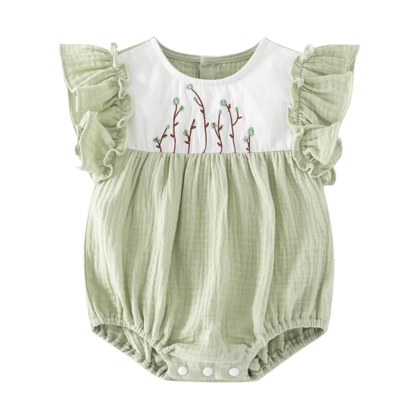 Muslin Cotton baby Girl Romper with hairband in Sage Green