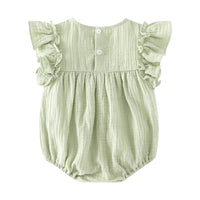 Muslin Cotton baby Girl Romper with hairband in Sage Green