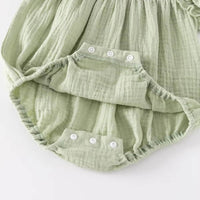 Muslin Cotton baby Girl Romper with hairband in Sage Green