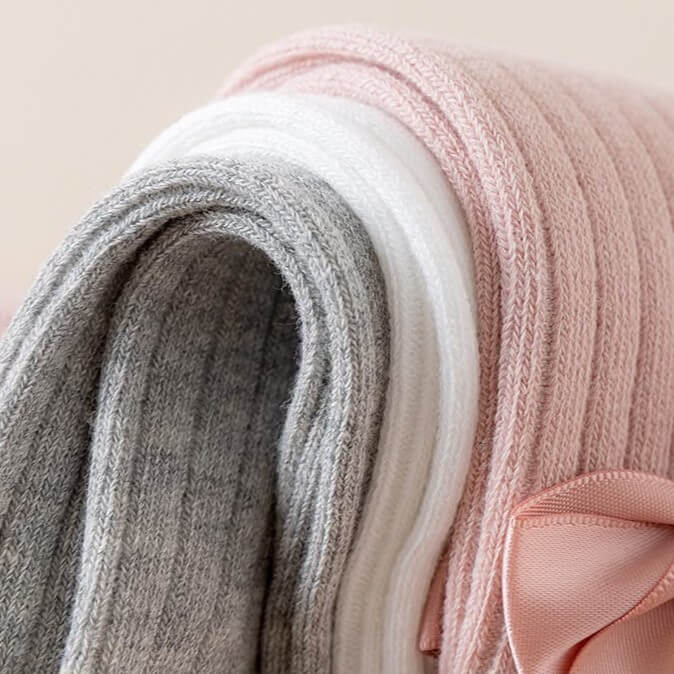 Knitted Cotton Stockings with a Satin Bow
