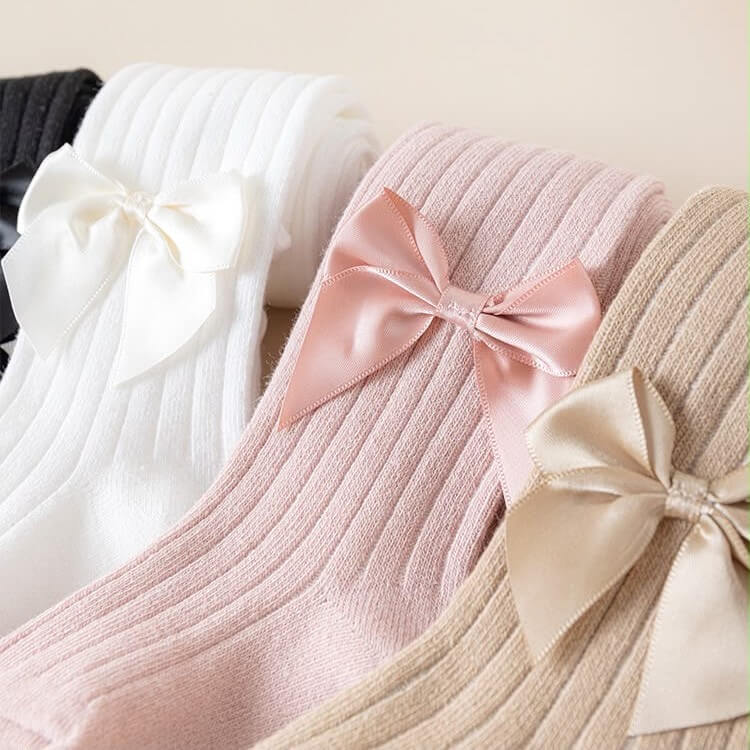 Knitted Cotton Stockings with a Satin Bow