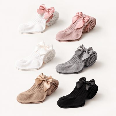 Knitted Cotton Stockings with a Satin Bow