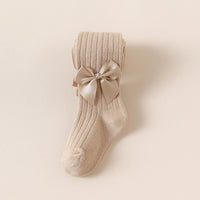 Knitted Cotton Stockings with a Satin Bow