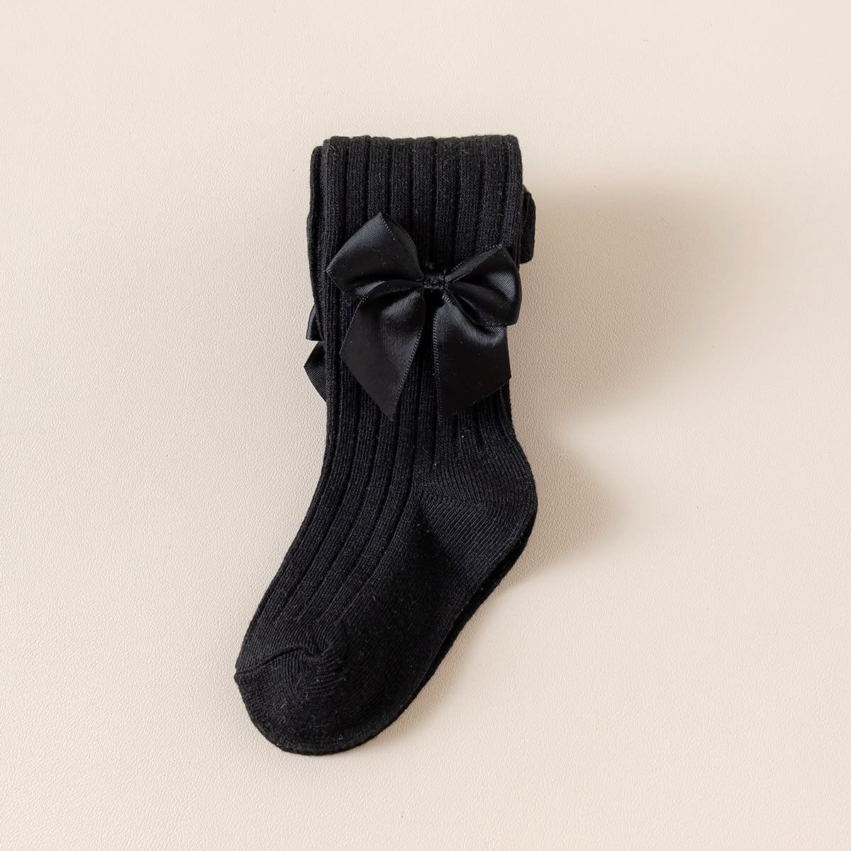 Knitted Cotton Stockings with a Satin Bow