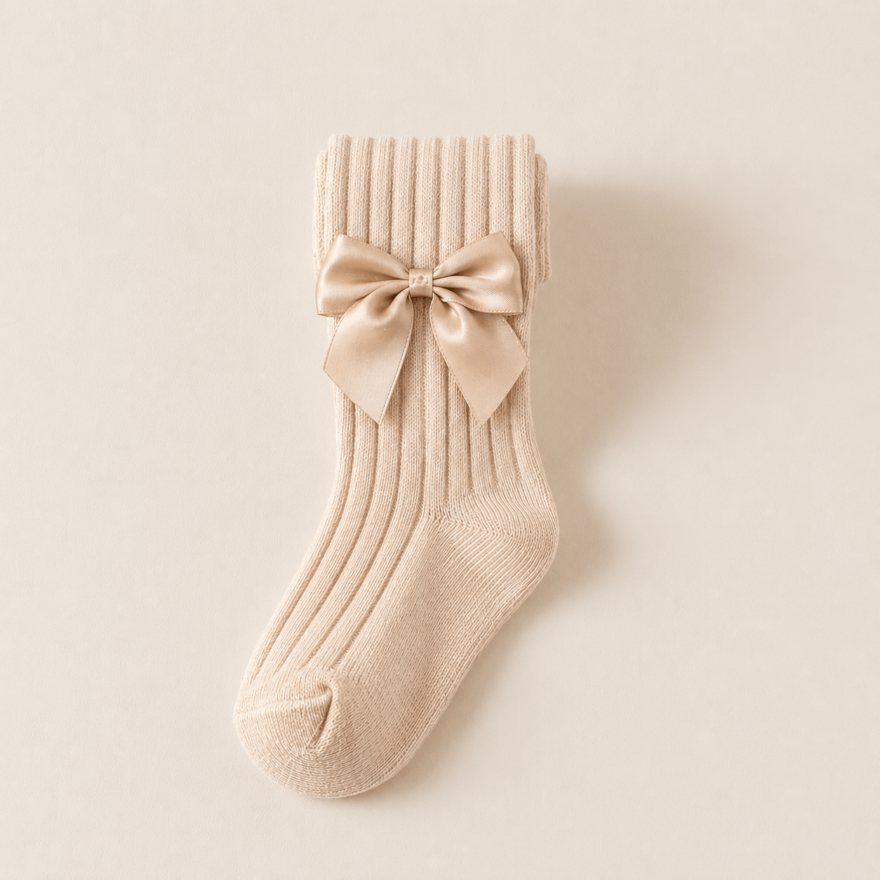 Knitted Cotton Stockings with a Satin Bow