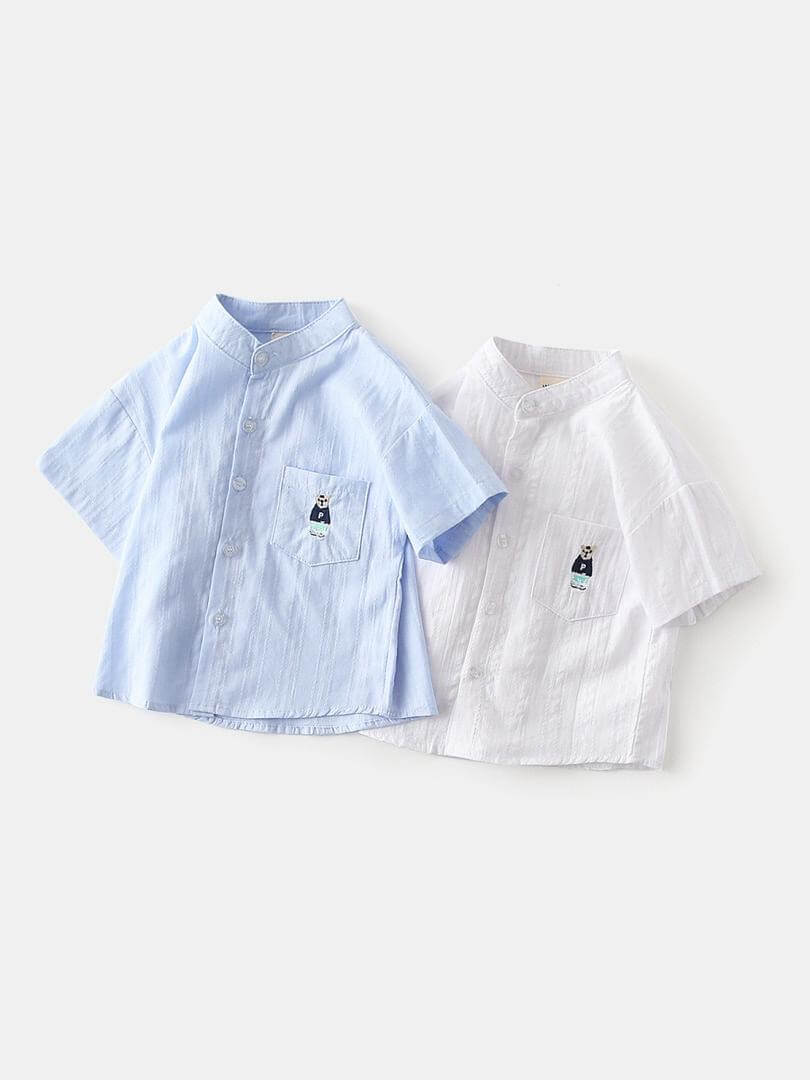 White Blue Solid Cotton Shirt - Main Image