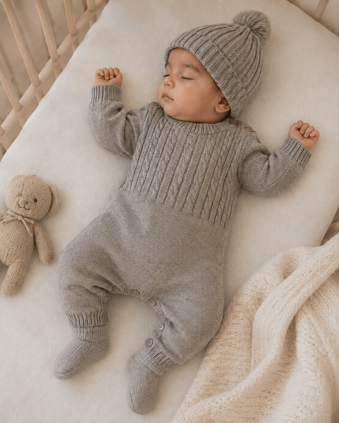 Cotton Knitted Full Length Rompers with Socks