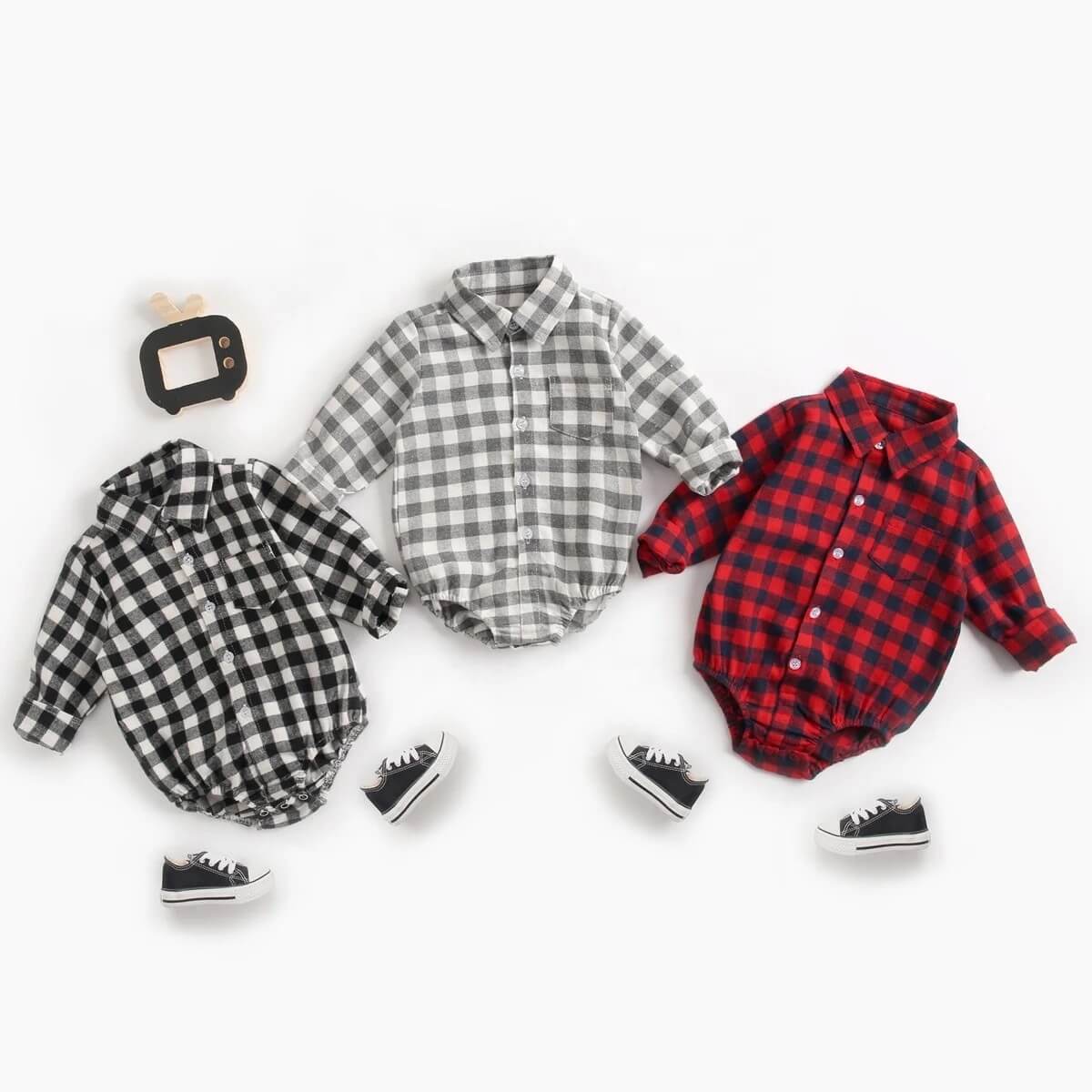 FULL SLEEVED CHECKED BABY BOY SHIRT ROMPER